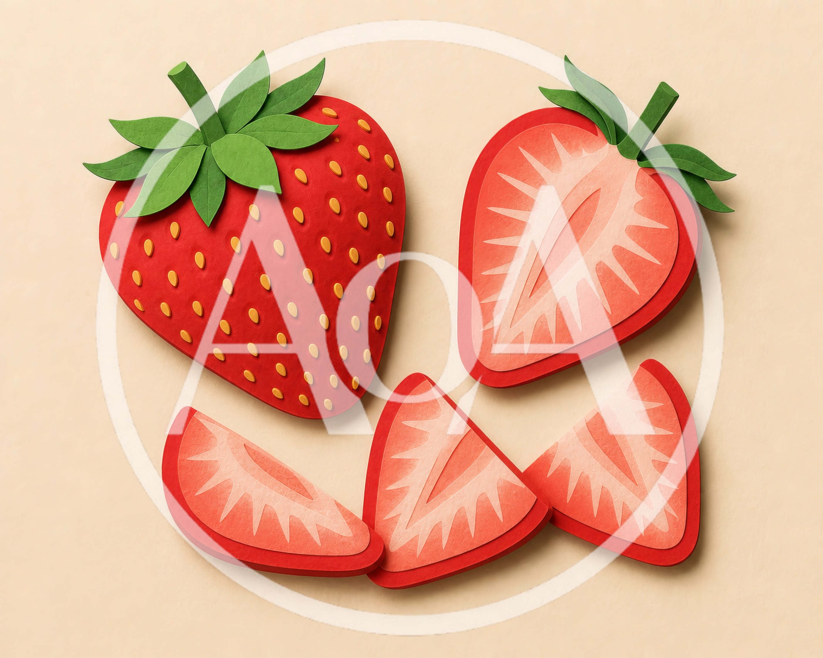 Paper Cutout Style Strawberry Fruit Illustration