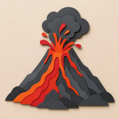 Paper Cutout Style Volcano Eruption Illustration