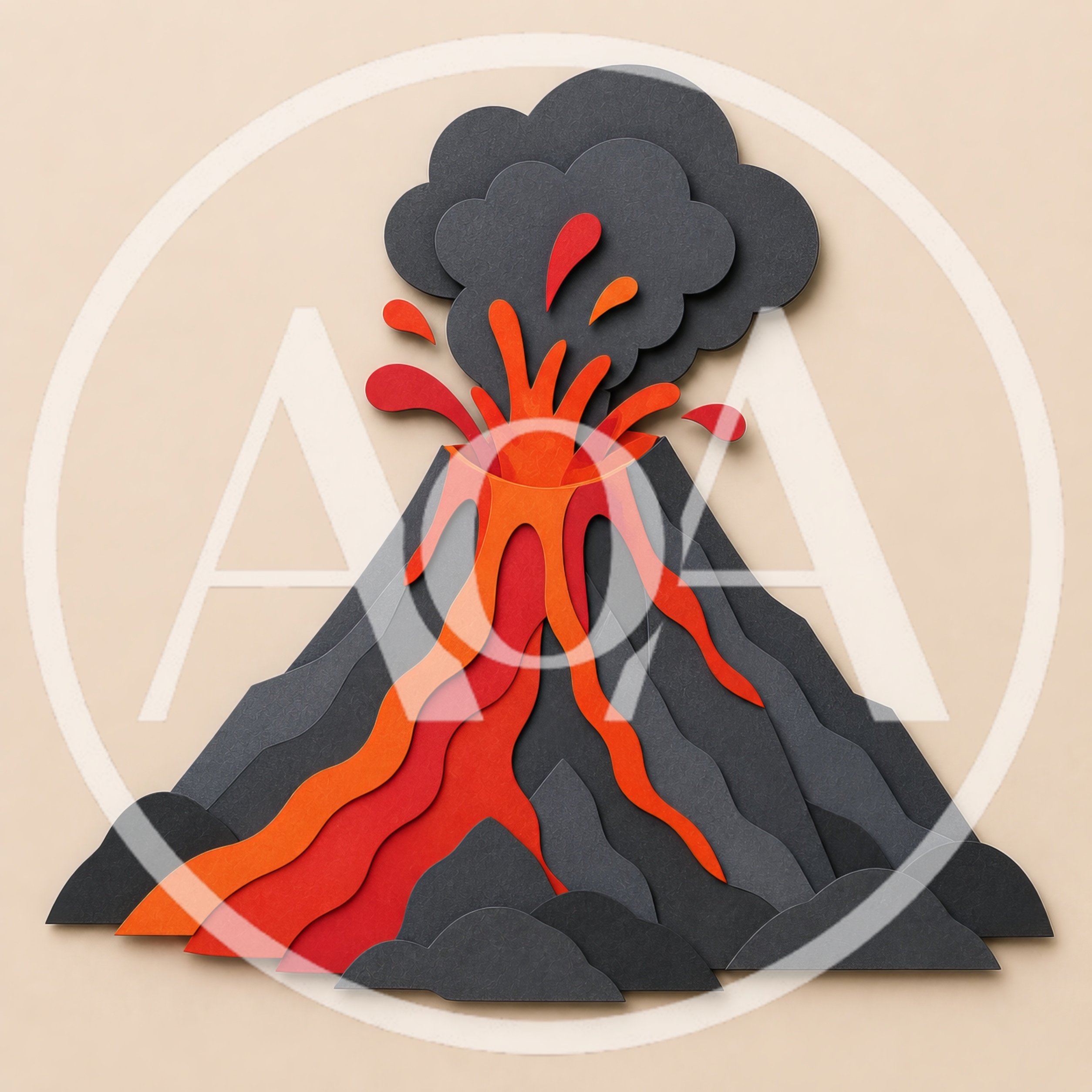 Paper Cutout Style Volcano Eruption Illustration