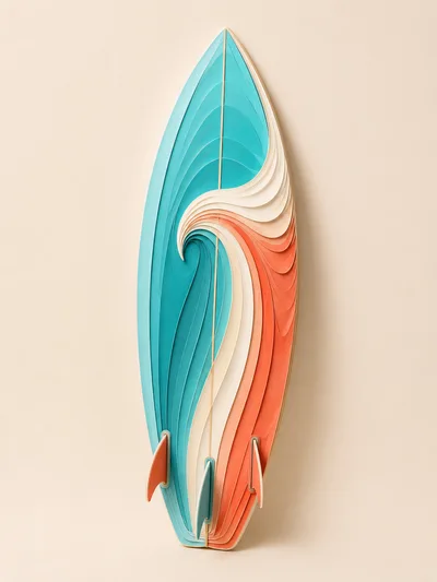 Layered Paper Art Surfboard Design