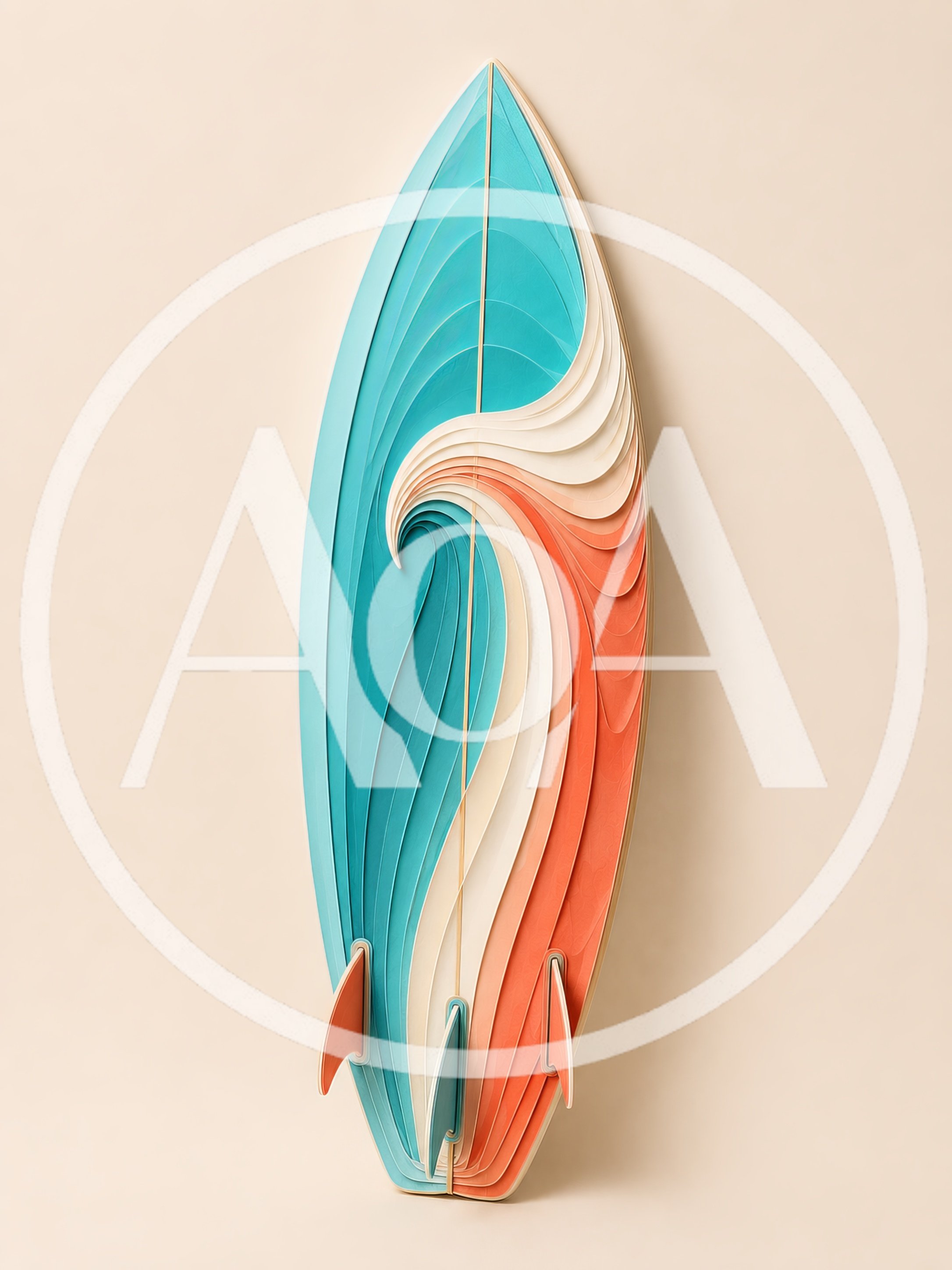 Layered Paper Art Surfboard Design