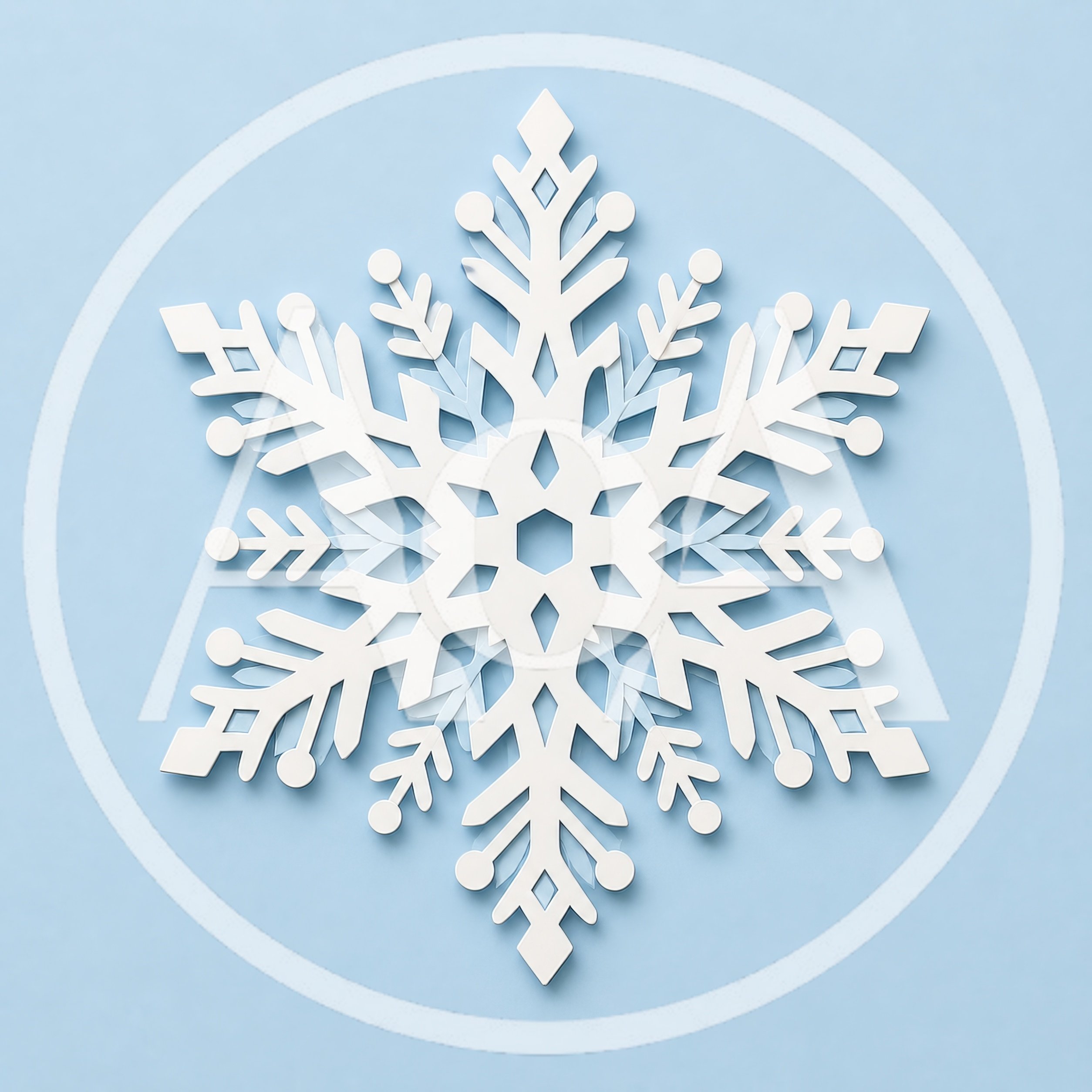 White Paper Snowflake Ornament on Light Blue Background