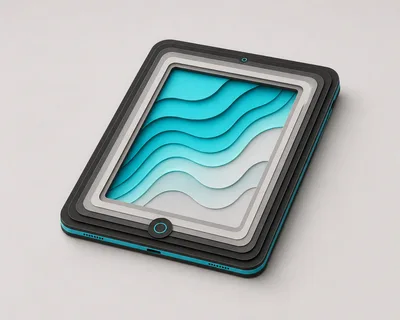3D Rendered Tablet With Abstract Wavy Screen Design