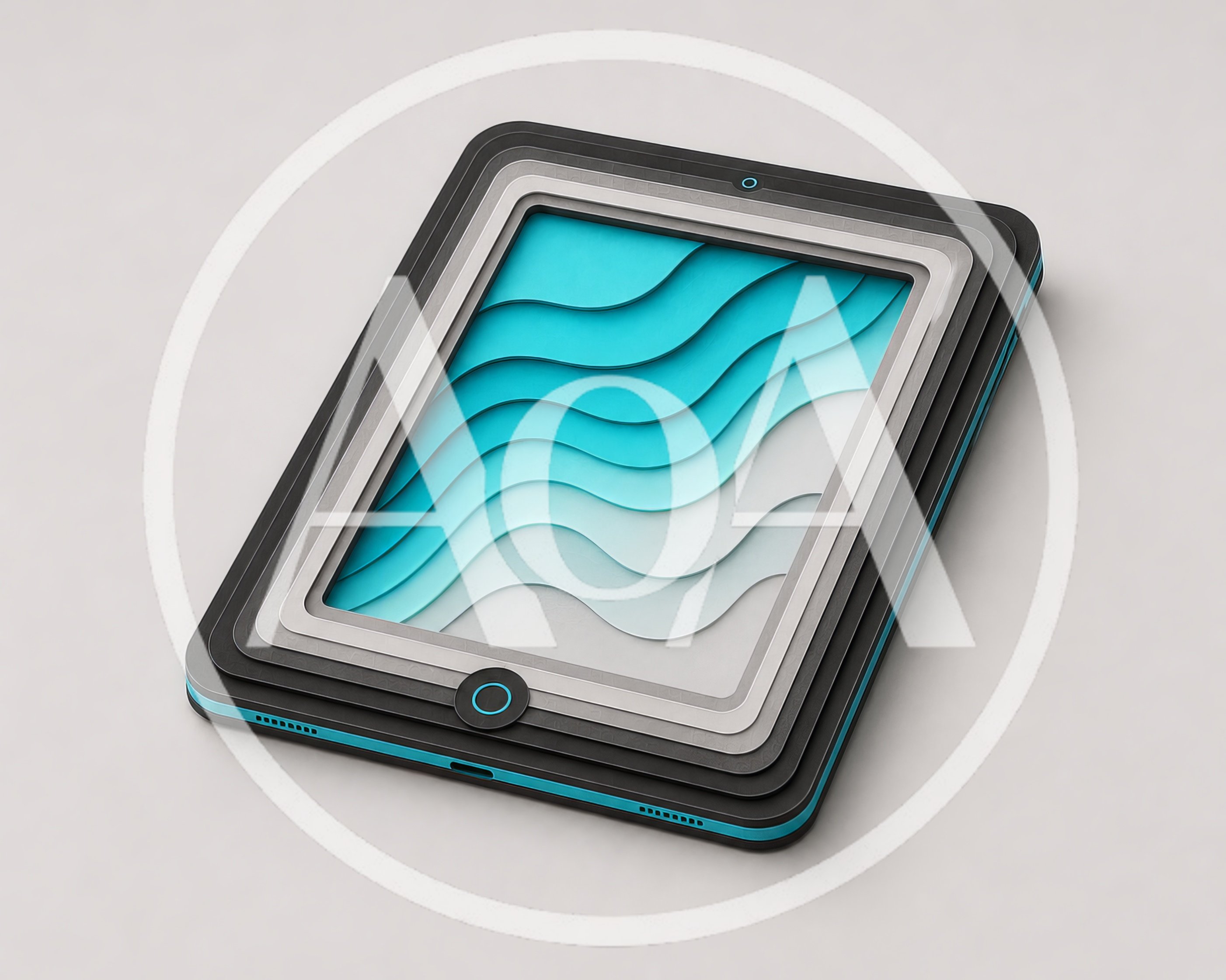 3D Rendered Tablet With Abstract Wavy Screen Design