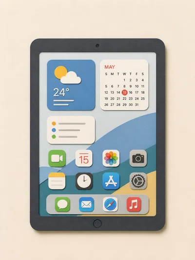 3D Rendered Tablet With Minimalist App Icons