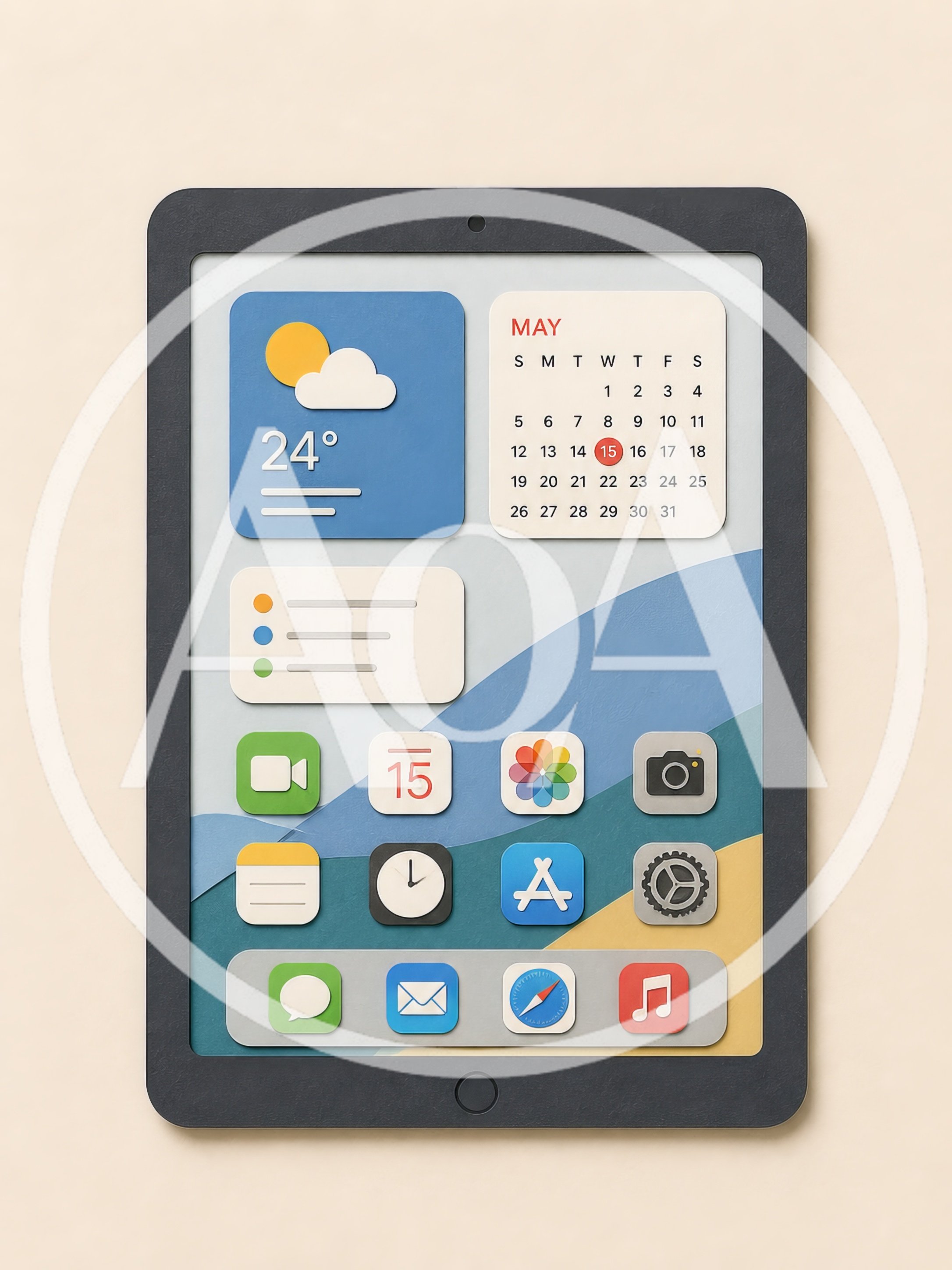3D Rendered Tablet With Minimalist App Icons
