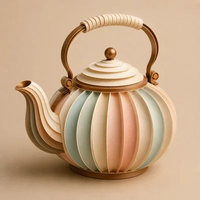 Paper Craft Teapot With Pastel Ribbed Design