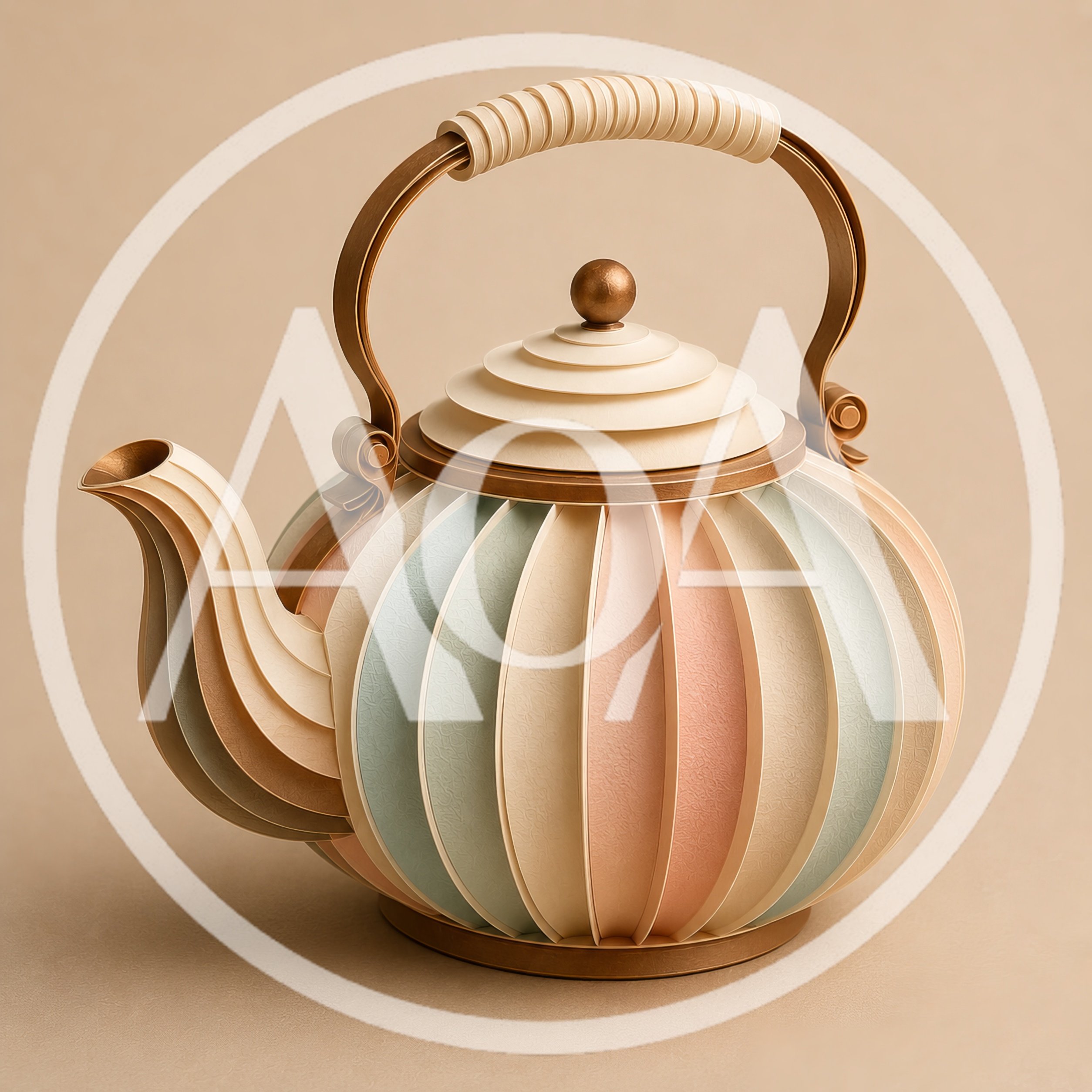Paper Craft Teapot With Pastel Ribbed Design