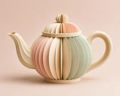 Paper Craft Teapot Sculpture On Pastel Background