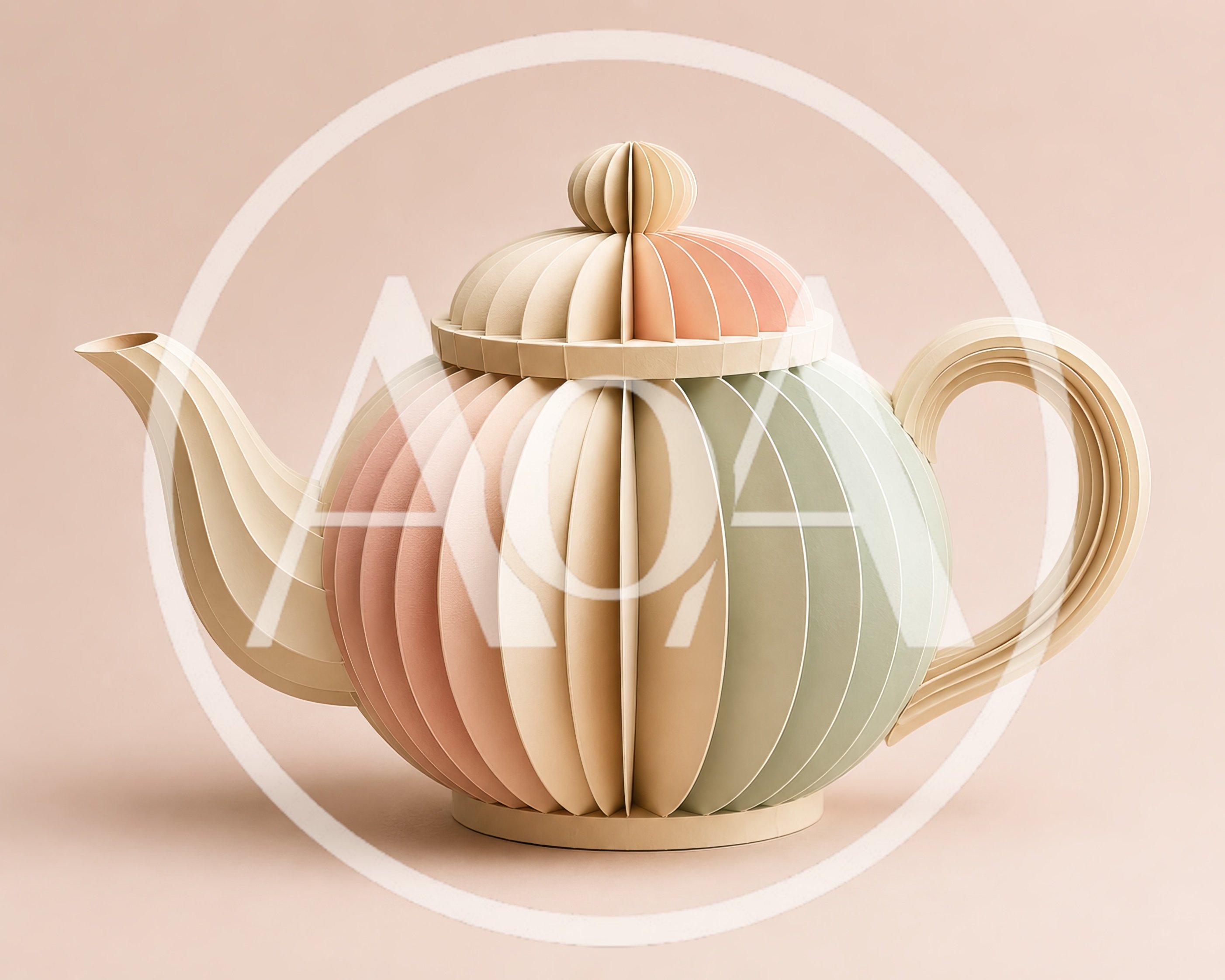 Paper Craft Teapot Sculpture On Pastel Background