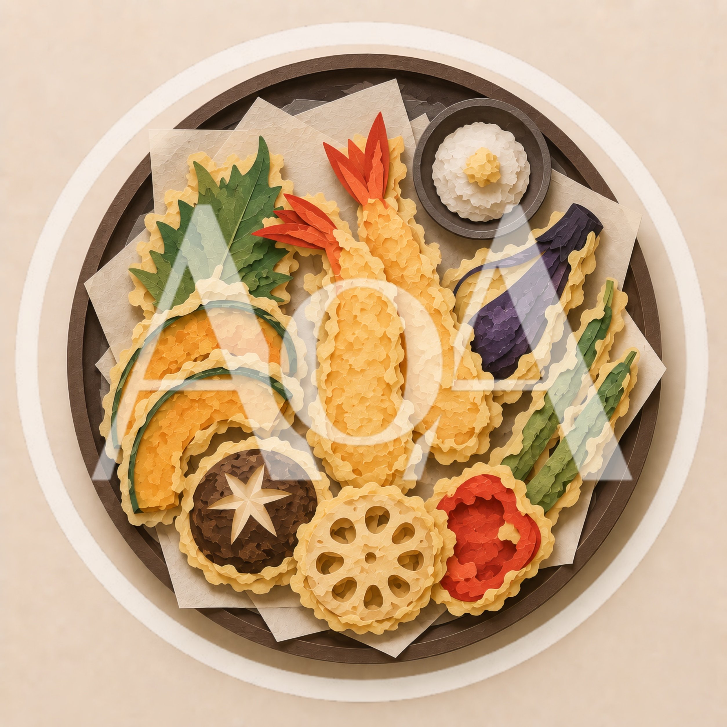 Paper Craft Tempura Platter With Assorted Vegetables And Shrimp
