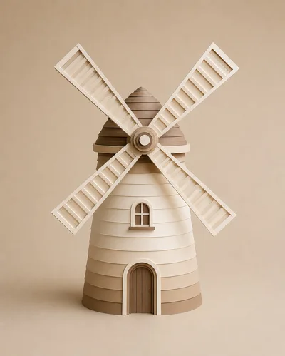 Papercraft Windmill Model On Neutral Background