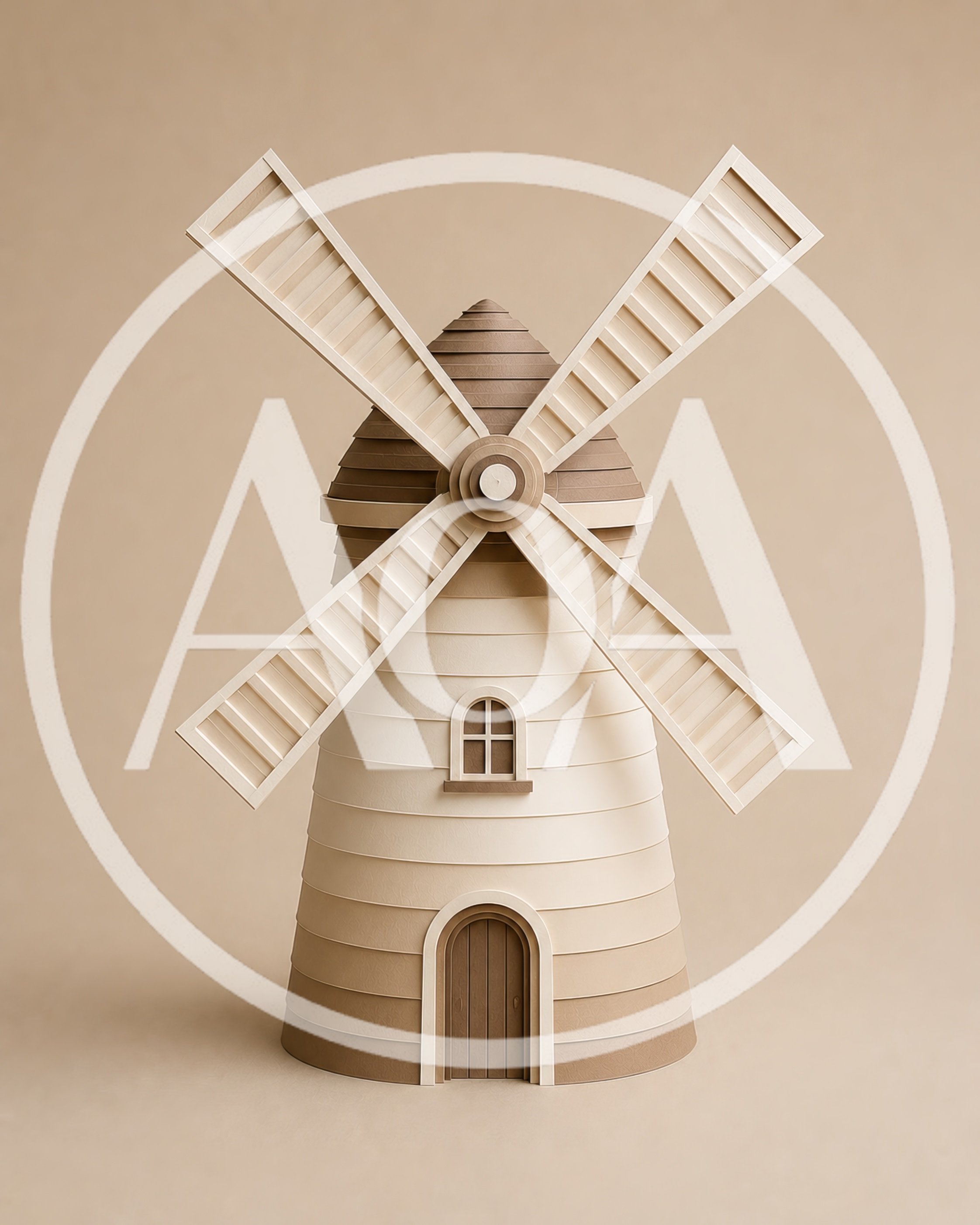Papercraft Windmill Model On Neutral Background