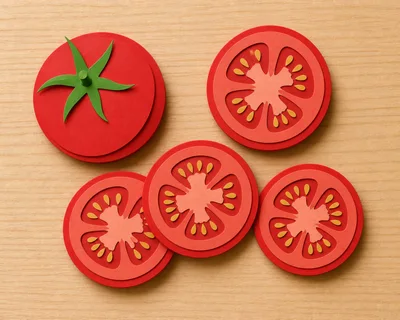Paper Cutout Tomato Slices On Wooden Background