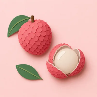 Paper Craft Lychee Fruit Illustration