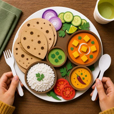 Paper Craft Indian Thali Meal With Hands