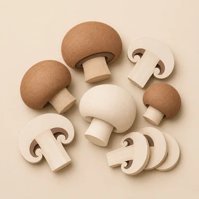 Assorted Whole And Sliced Mushrooms On Beige Background