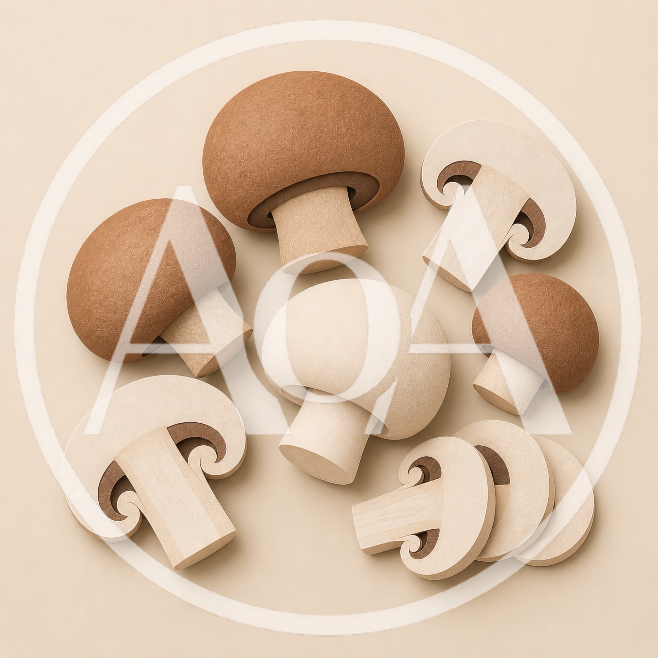 Assorted Whole And Sliced Mushrooms On Beige Background
