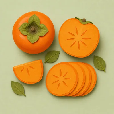 Paper Cutout Persimmon Fruit Composition