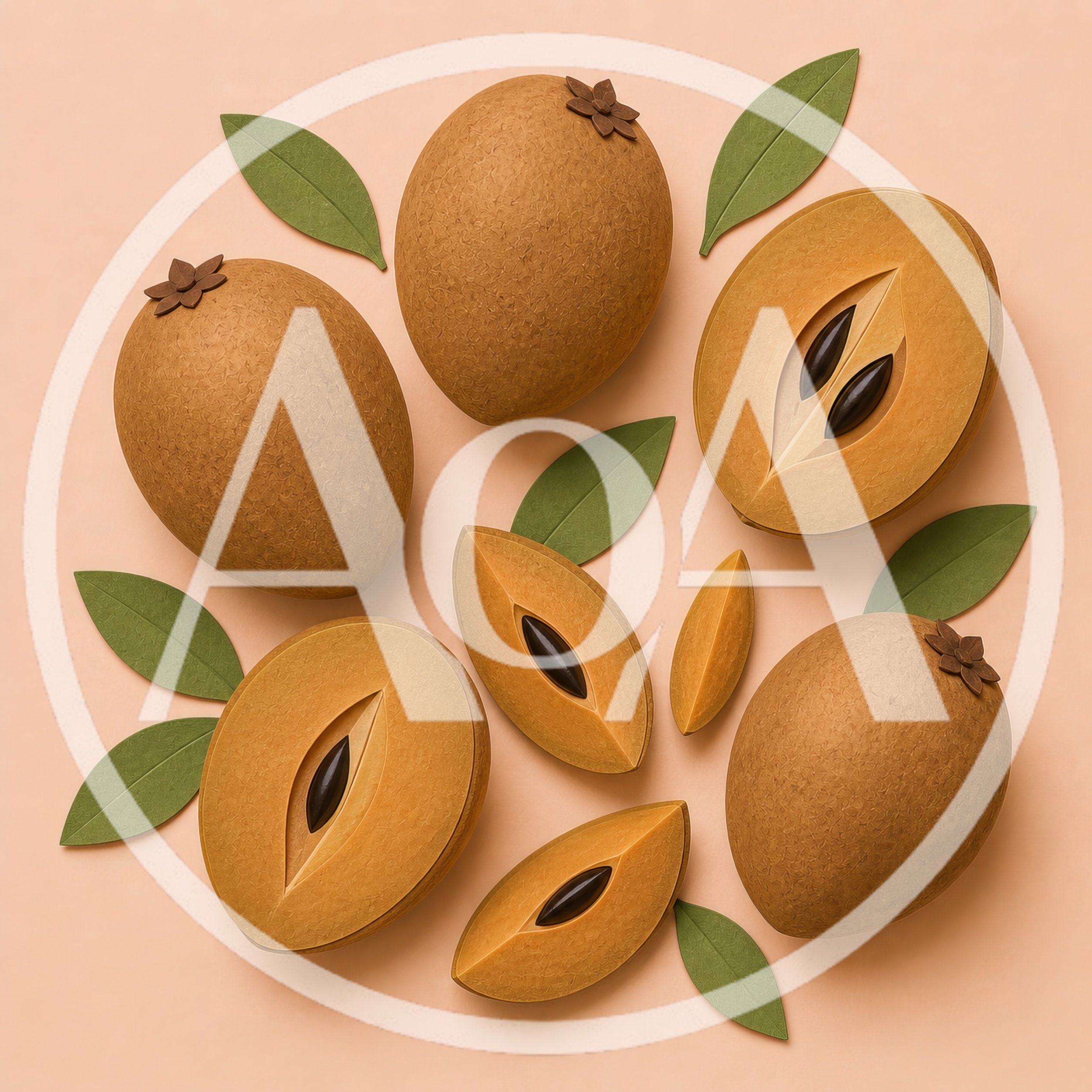 Fresh Sapodilla Fruit Arrangement on Pastel Background