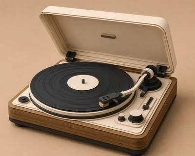 Minimalist Paper Craft Turntable Illustration