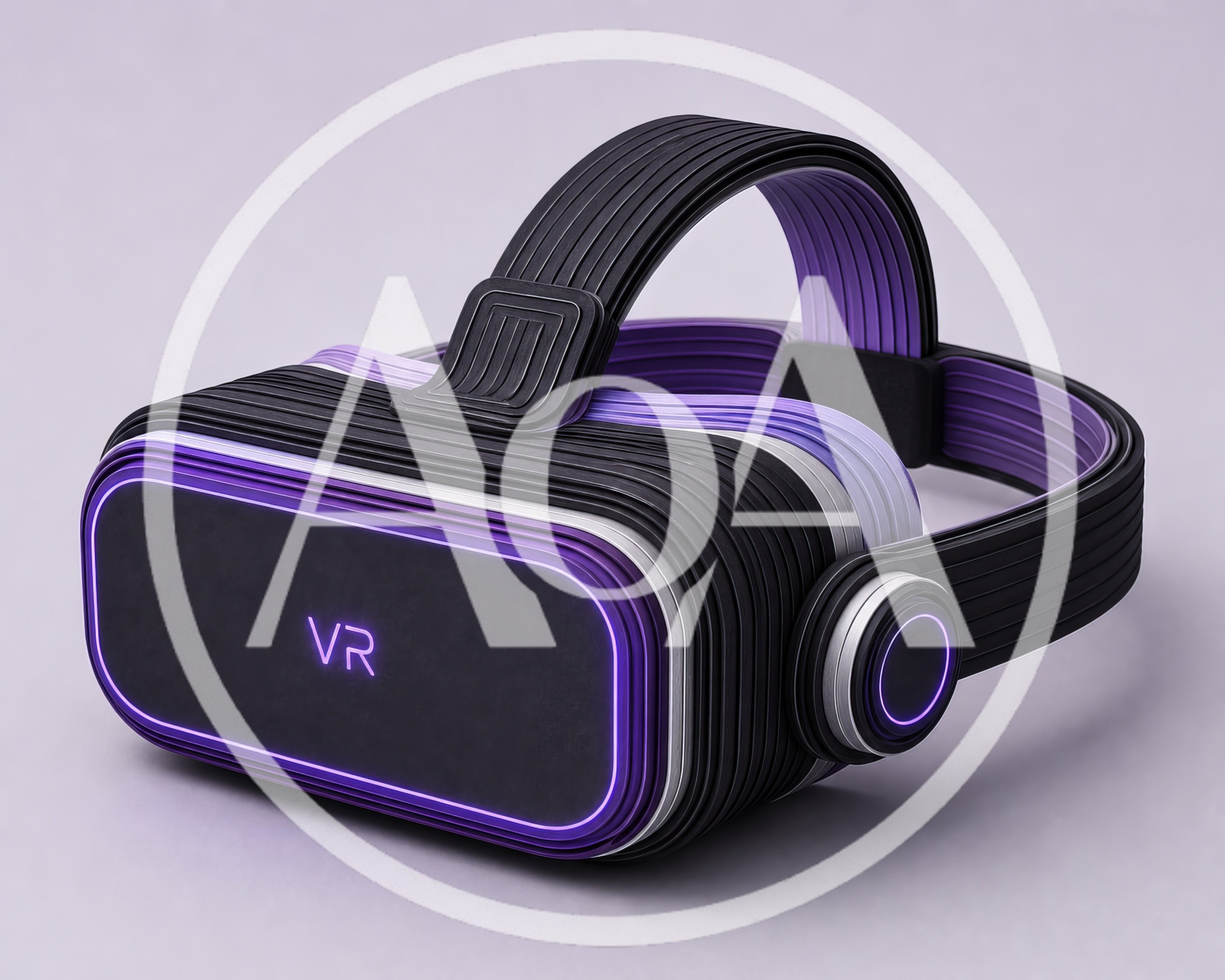 Futuristic Virtual Reality Headset With Purple Neon Accents