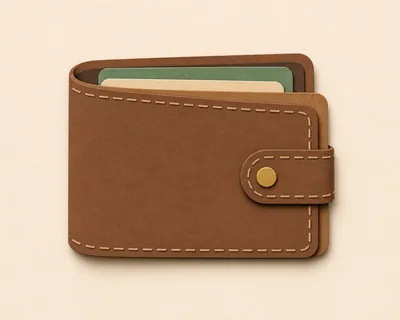 Brown Leather Wallet With Cards On Beige Background