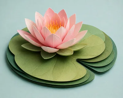 Paper Craft Pink Lotus Flower On Lily Pads