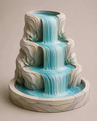 Papercraft Style Tiered Waterfall Fountain Sculpture