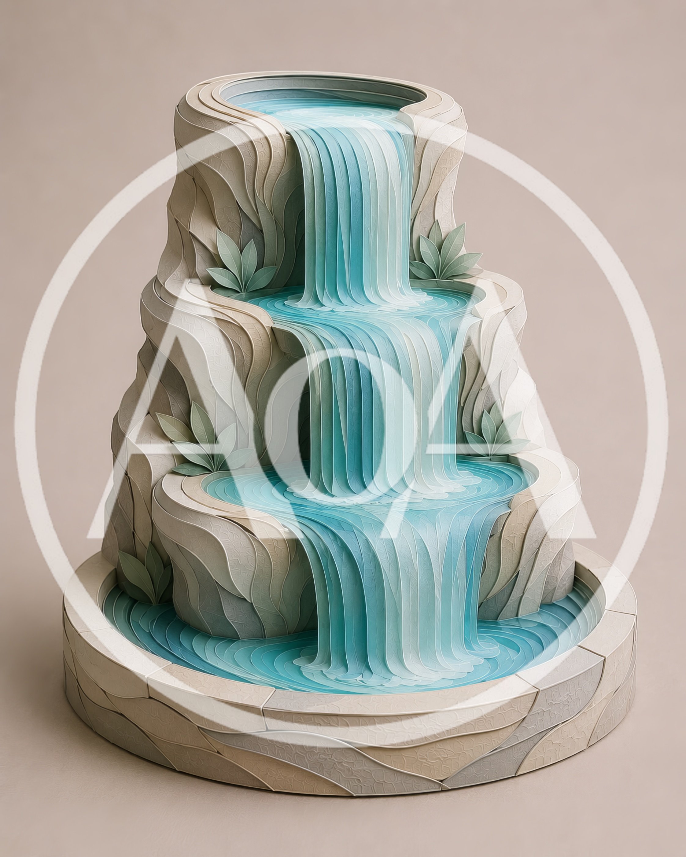 Papercraft Style Tiered Waterfall Fountain Sculpture