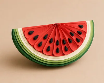 Paper Craft Watermelon Slice On Beige Background