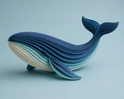 Paper Craft Whale Sculpture On Blue Background