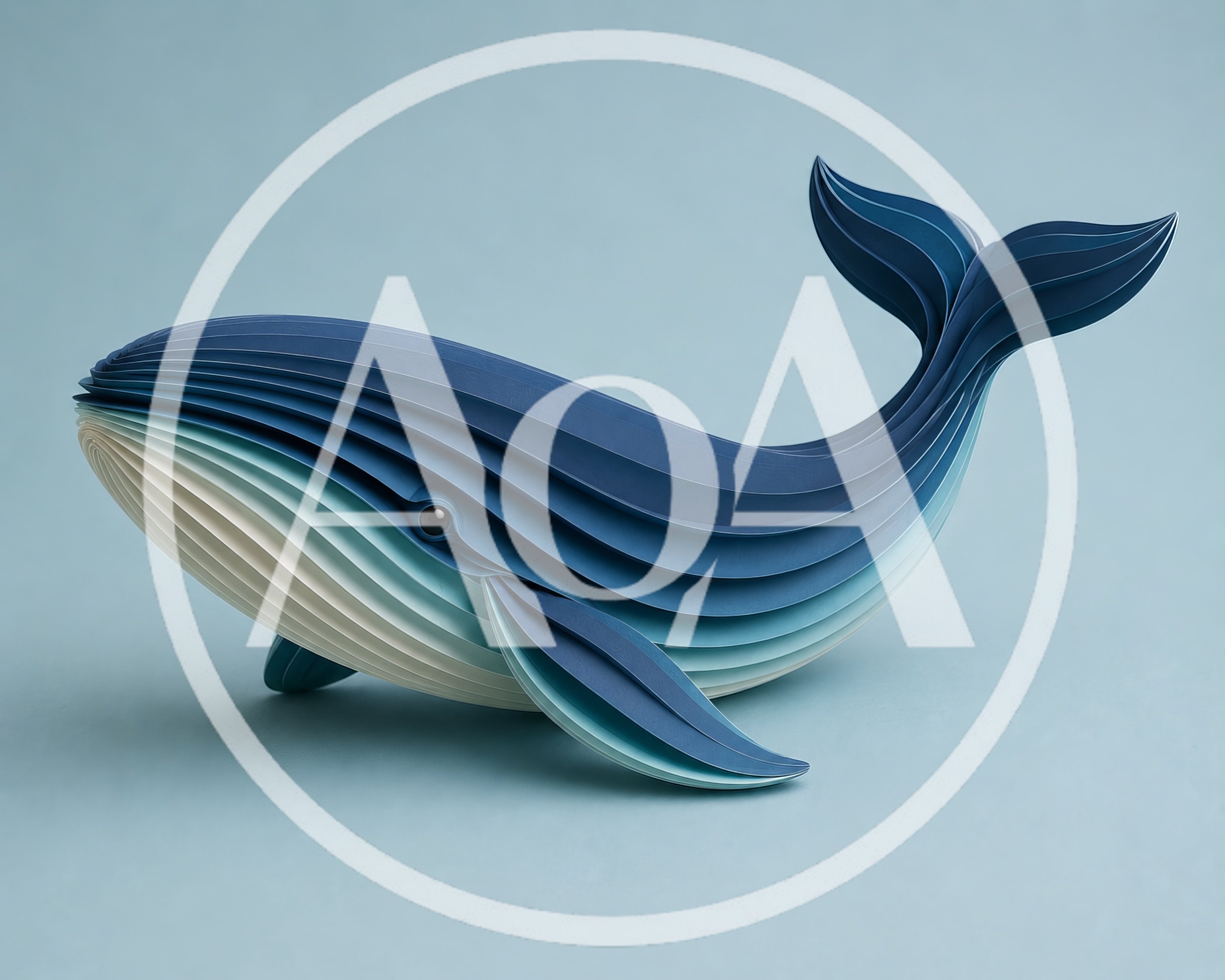 Paper Craft Whale Sculpture On Blue Background
