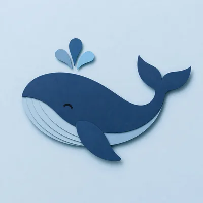 Paper Cutout Style Blue Whale Illustration