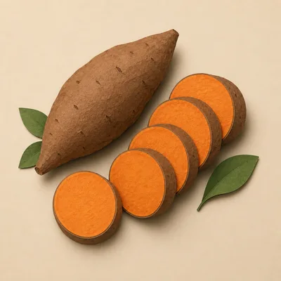 Whole And Sliced Sweet Potatoes On Beige Background