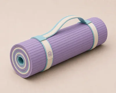 Rolled Purple Yoga Mat With Carrying Strap
