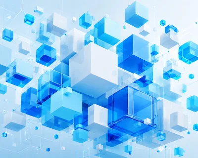 Abstract 3D Floating Blue And White Cubes