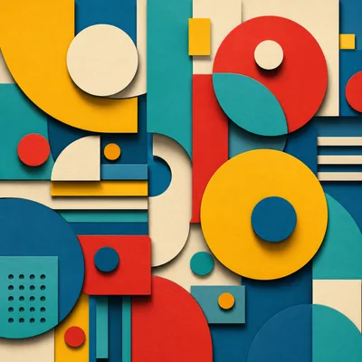 Abstract Geometric Composition With Colorful Shapes And Patterns