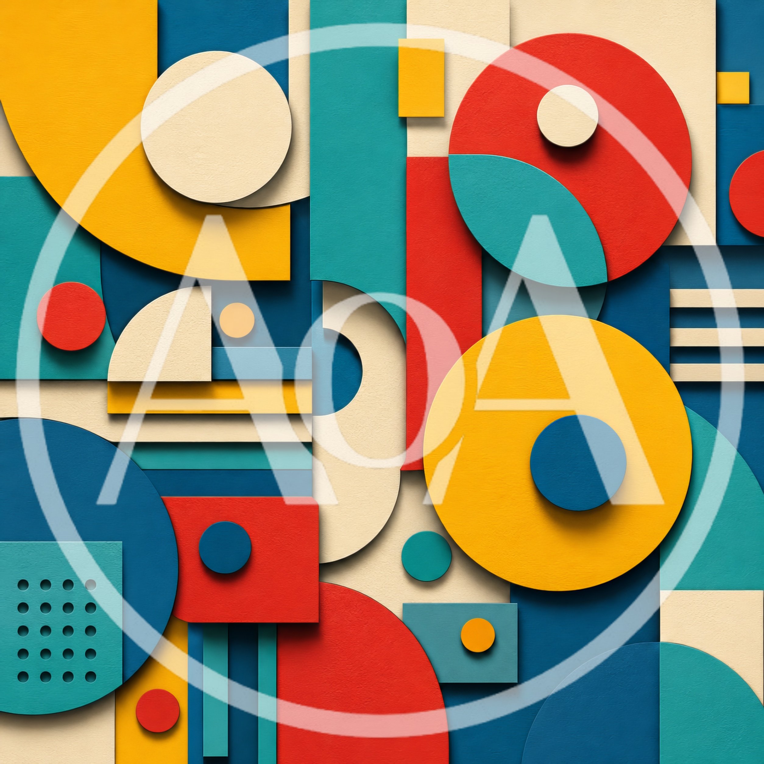 Abstract Geometric Composition With Colorful Shapes And Patterns