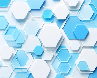 Abstract 3D Hexagonal Pattern With Blue And White Tiles