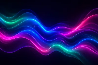 Abstract Neon Light Waves Flowing On Dark Background