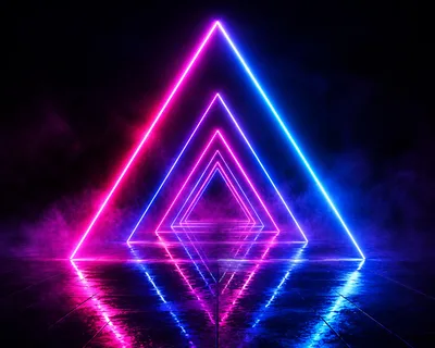 Neon Triangle Tunnel With Glowing Pink And Blue Lights