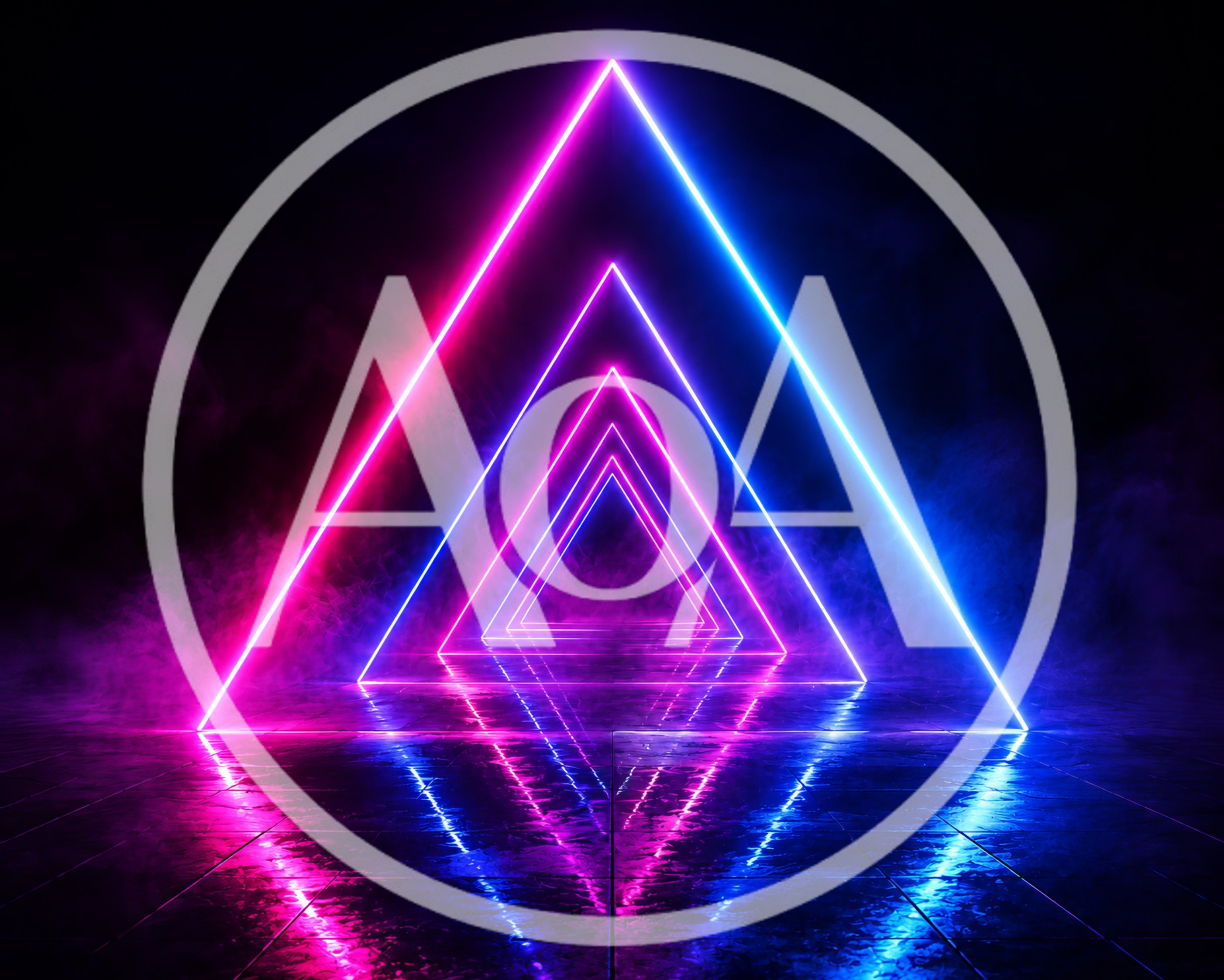 Neon Triangle Tunnel With Glowing Pink And Blue Lights