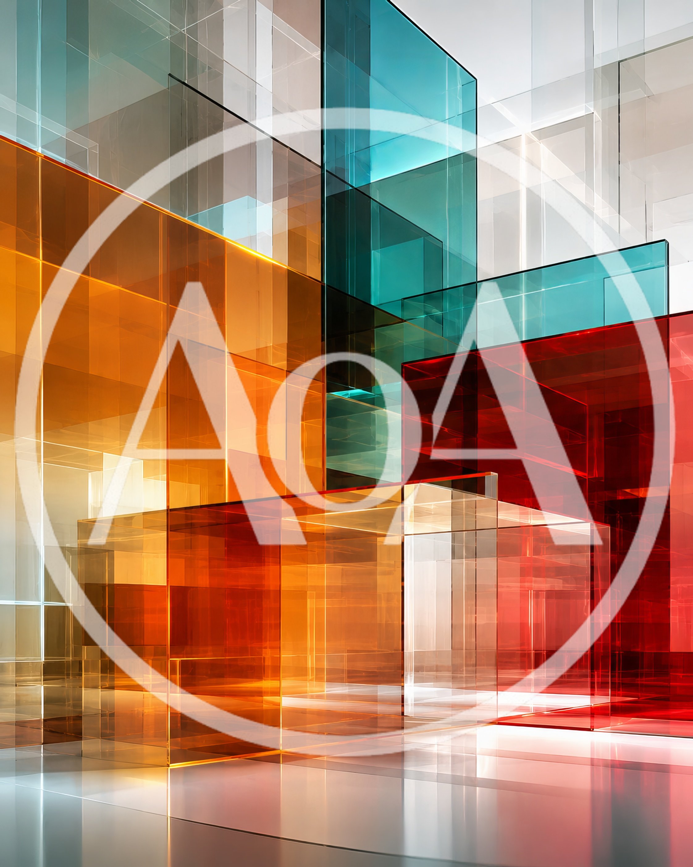 Abstract Geometric Glass Structure With Vibrant Translucent Panels
