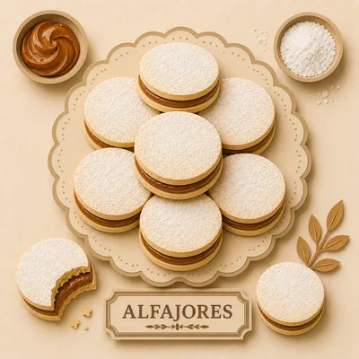 Top View Of Alfajores Cookies On A Decorative Plate