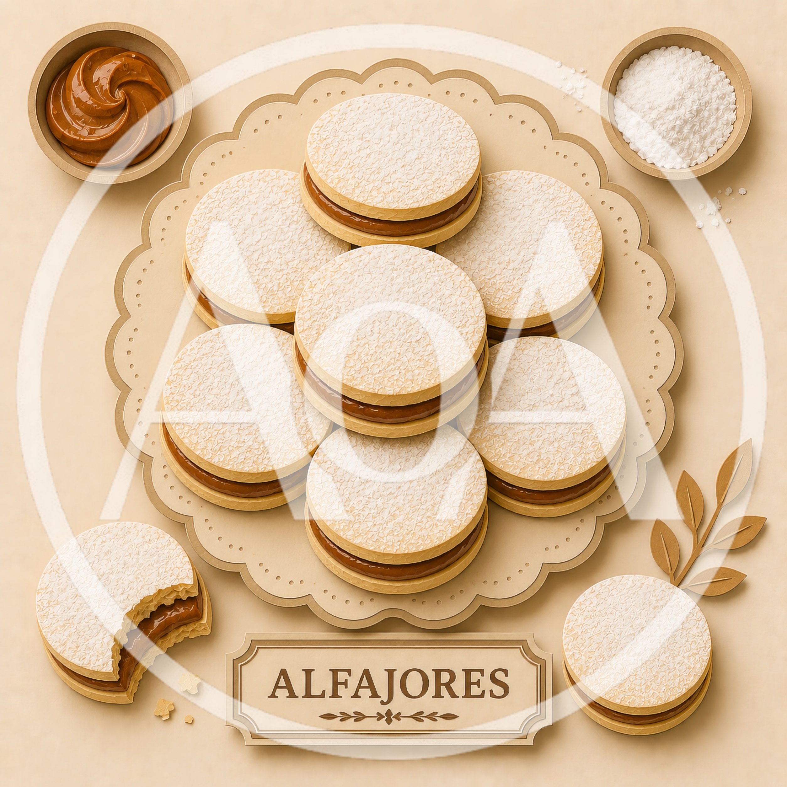 Top View Of Alfajores Cookies On A Decorative Plate