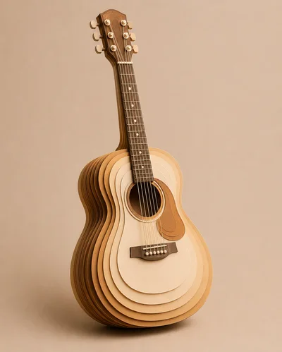 Layered Paper Craft Acoustic Guitar Sculpture
