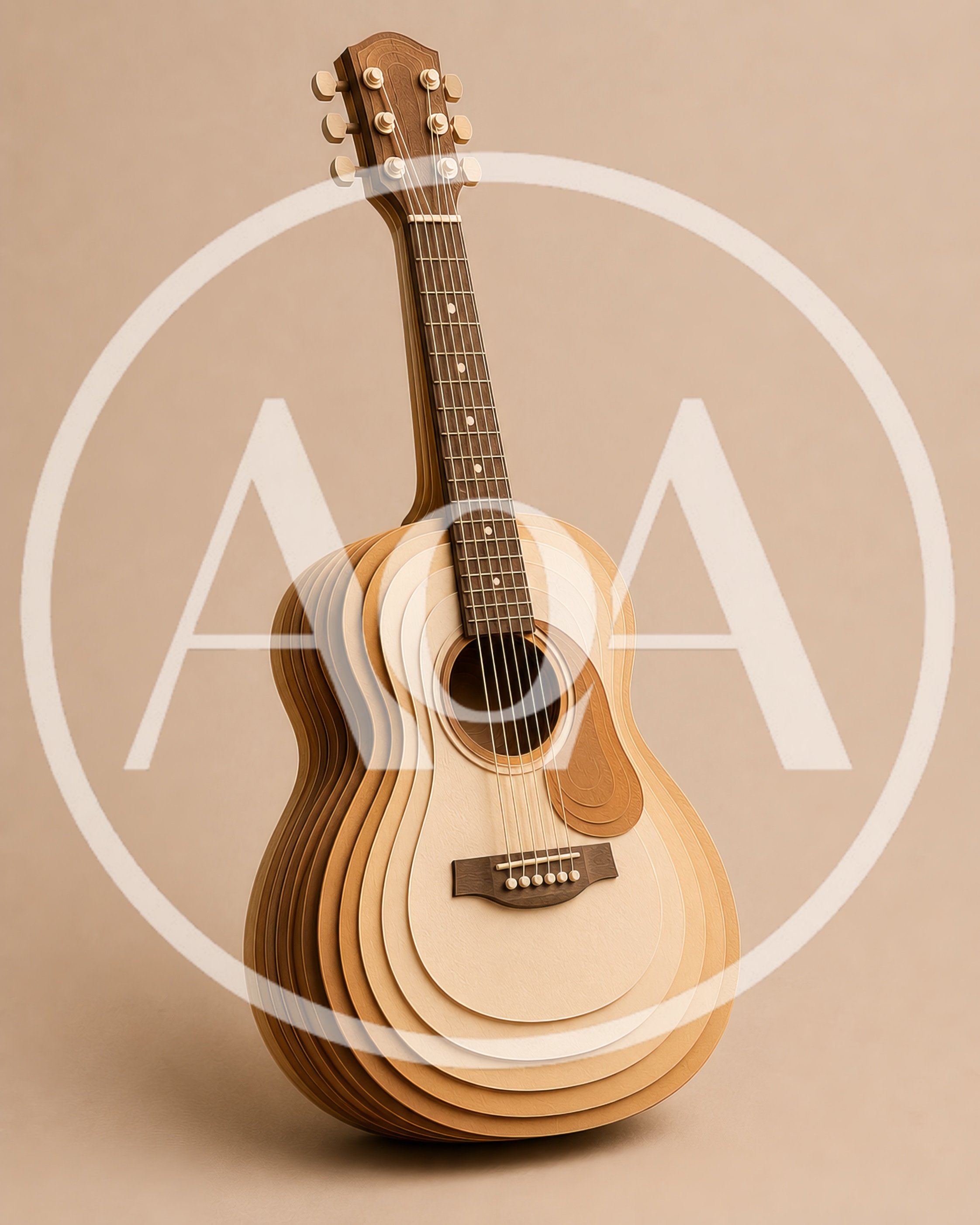 Layered Paper Craft Acoustic Guitar Sculpture