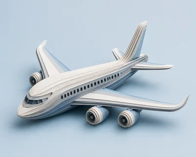 Papercraft Model Airplane On Light Blue Background