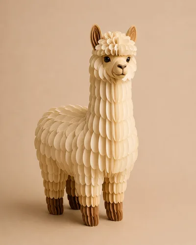 Paper Craft Alpaca Sculpture On Beige Background